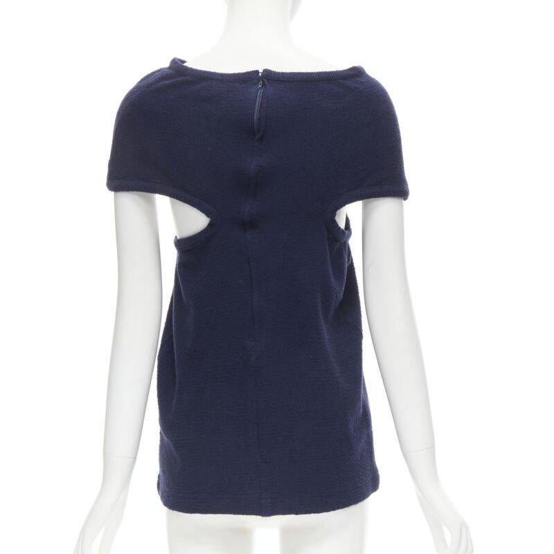 Women's COMME DS GARCONS Vintage navy blue terry cotton angular cut armhole zip top M For Sale