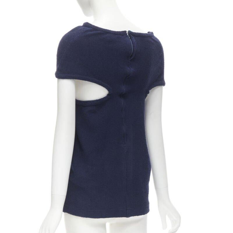 COMME DS GARCONS Vintage navy blue terry cotton angular cut armhole zip top M For Sale 1