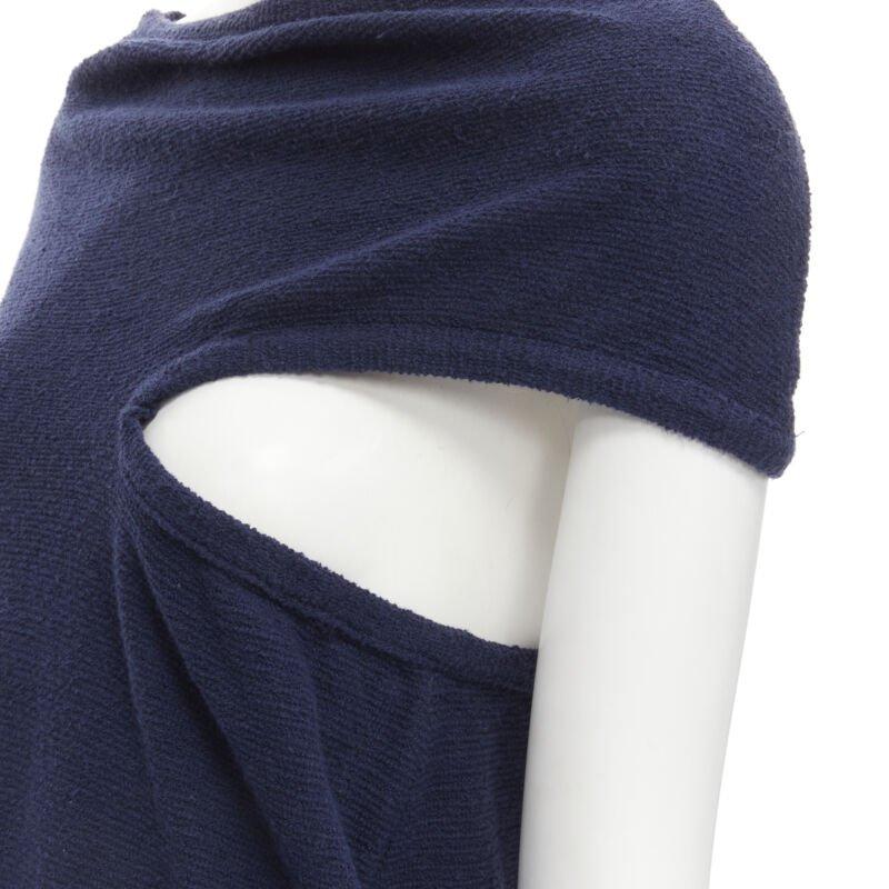 COMME DS GARCONS Vintage navy blue terry cotton angular cut armhole zip top M For Sale 2