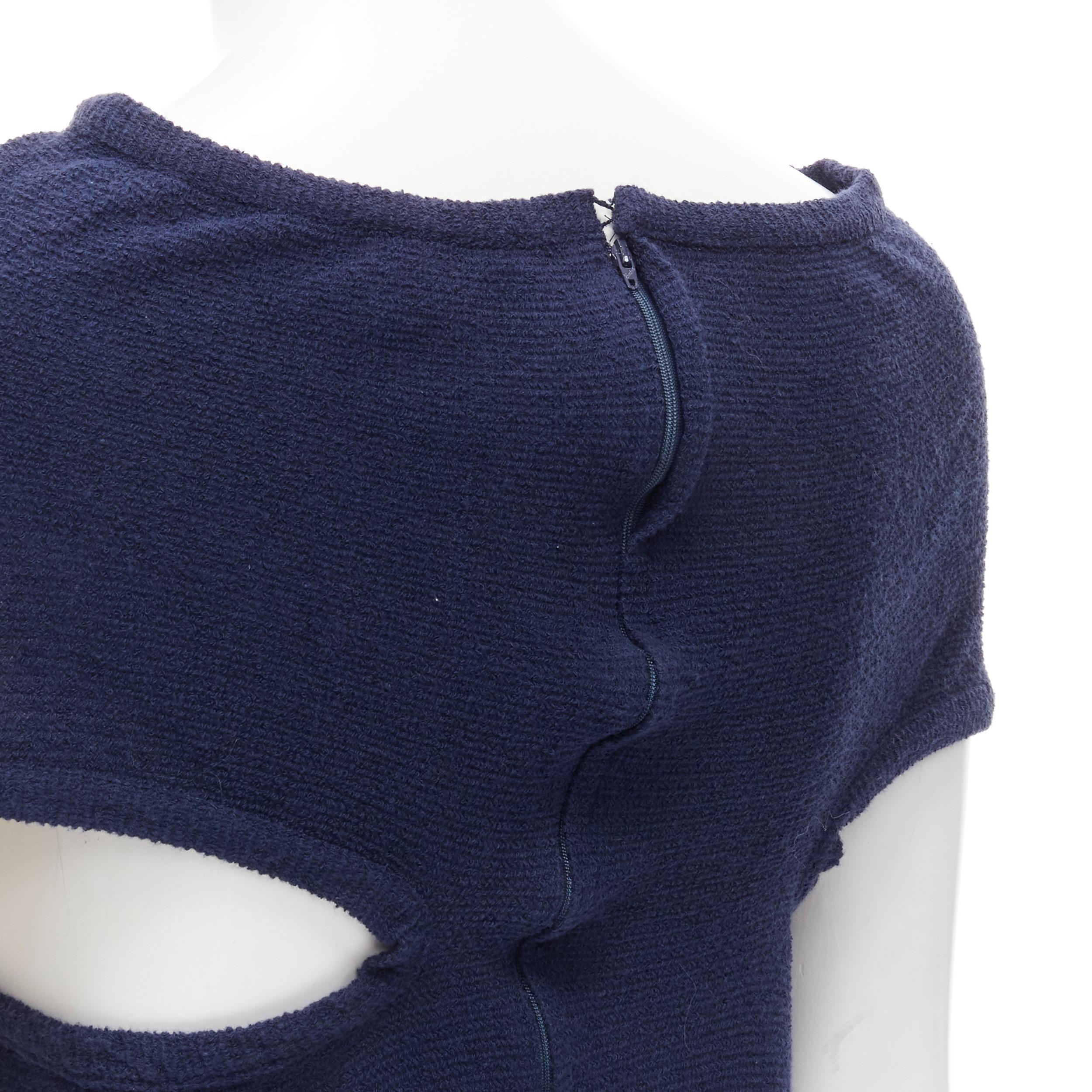 COMME DS GARCONS Vintage navy blue terry cotton angular cut armhole zip top M For Sale 3