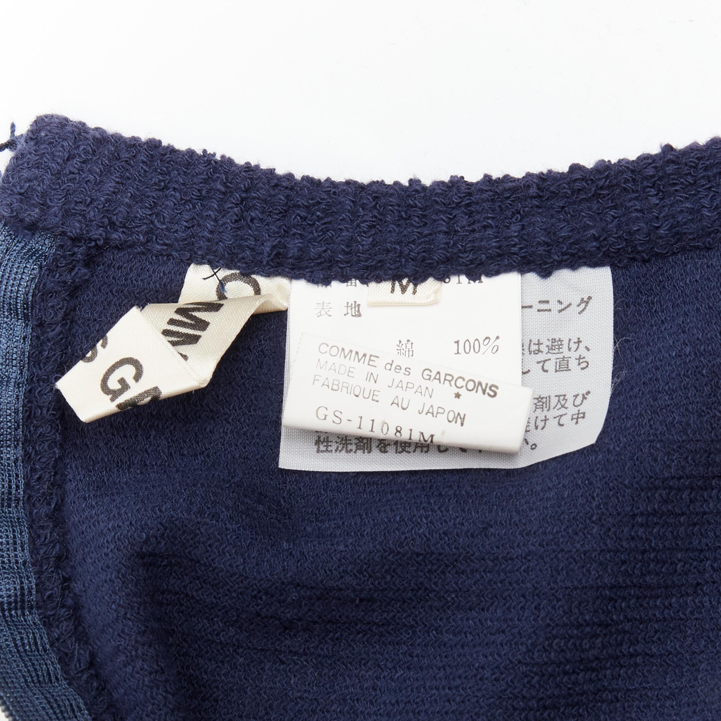 COMME DS GARCONS Vintage navy blue terry cotton angular cut armhole zip top M For Sale 4