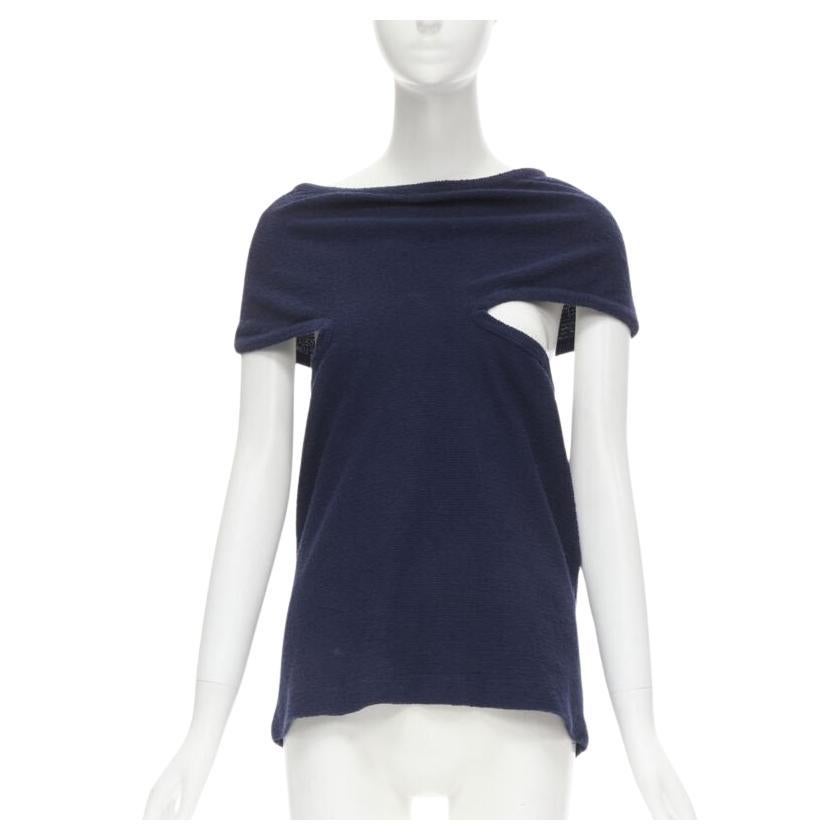 COMME DS GARCONS Vintage navy blue terry cotton angular cut armhole zip top M For Sale