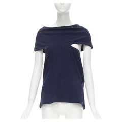 COMME DS GARCONS Vintage navy blue terry cotton angular cut armhole zip top M