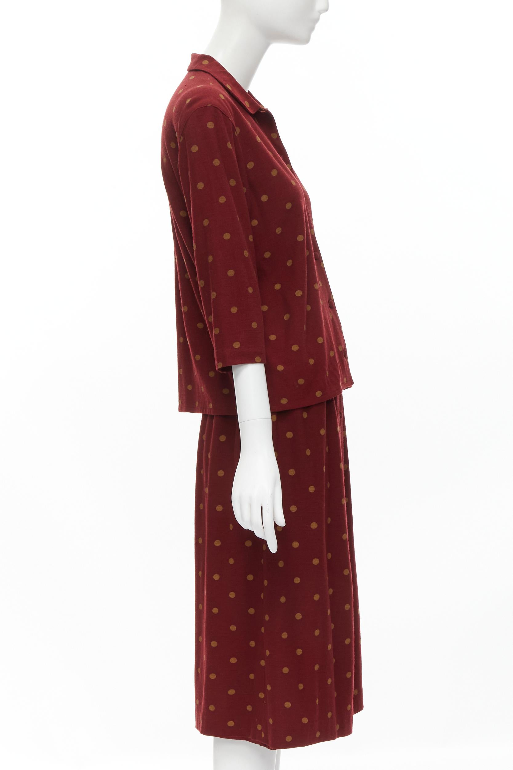 Brown COMME DSE GARCONS 1980's Vintage red polka babydoll skirt down set S For Sale
