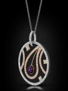 Comme une Fleur ~ VS Pavé Diamonds & Sugilite Circle Pendant Necklace 18k Gold