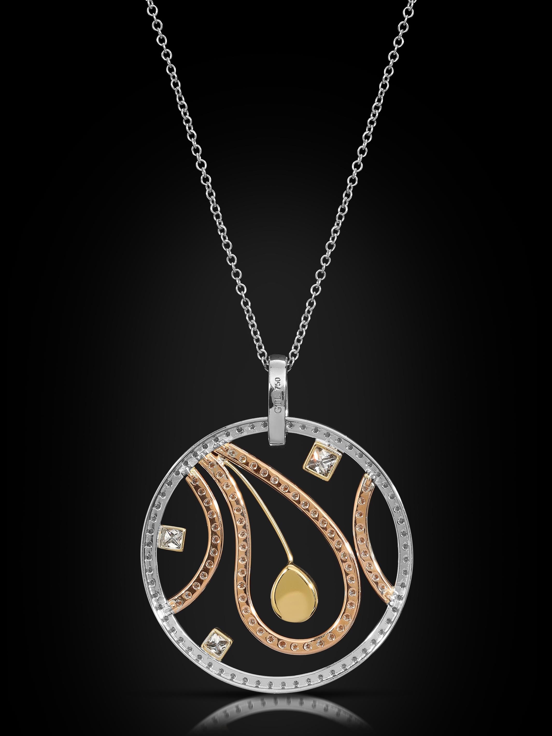 Taglio brillante Comme une Fleur ~ Collana con pavé di diamanti VS e cerchio di Sugilite in oro 18k in vendita