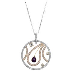 Comme une Fleur ~ VS Pavé Diamonds & Sugilite Circle Pendant Necklace 18k Gold