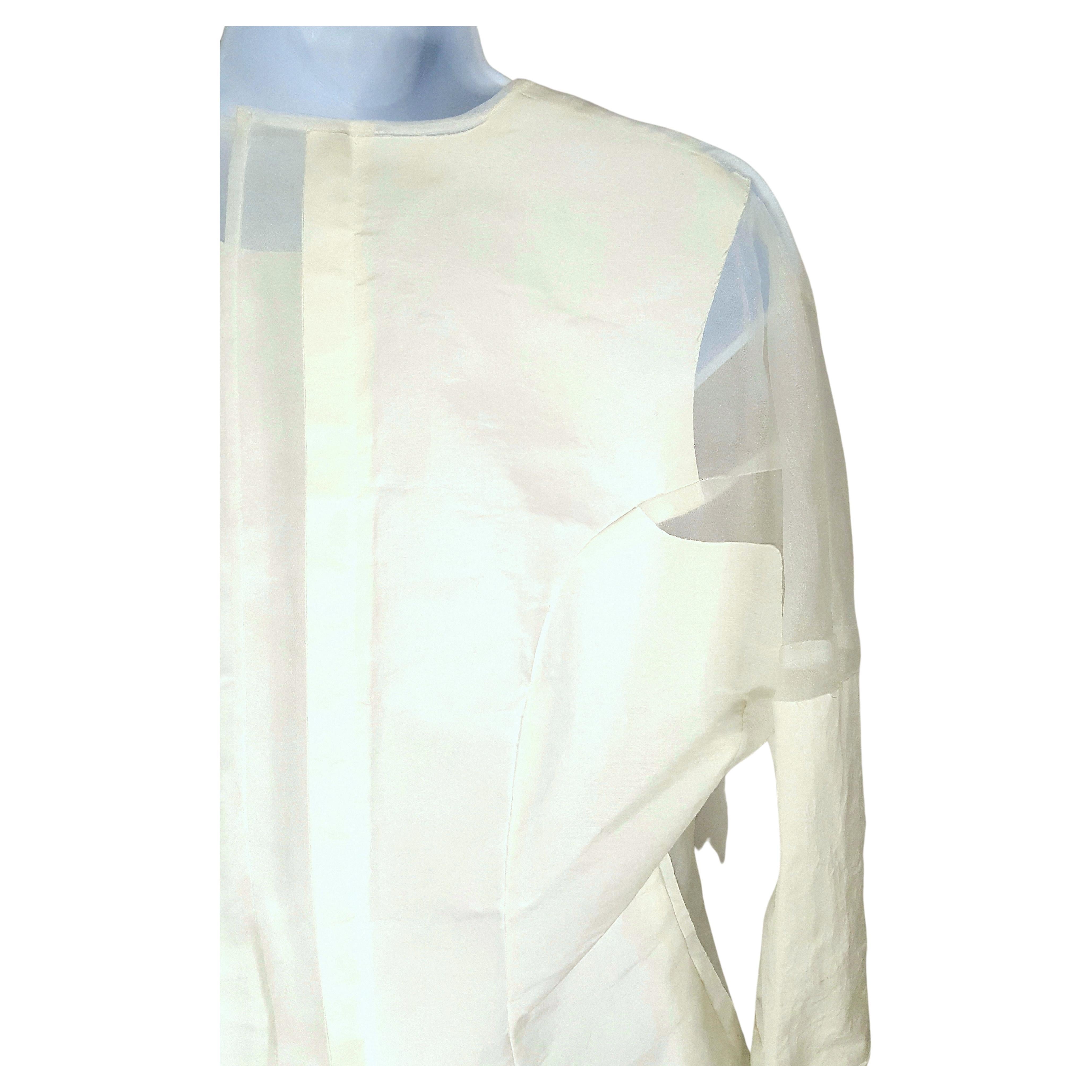 CommeDesGarcons 1997 AdultPunk Transparent EcruOrganza WhiteSilk Blouse Jacket  For Sale 8