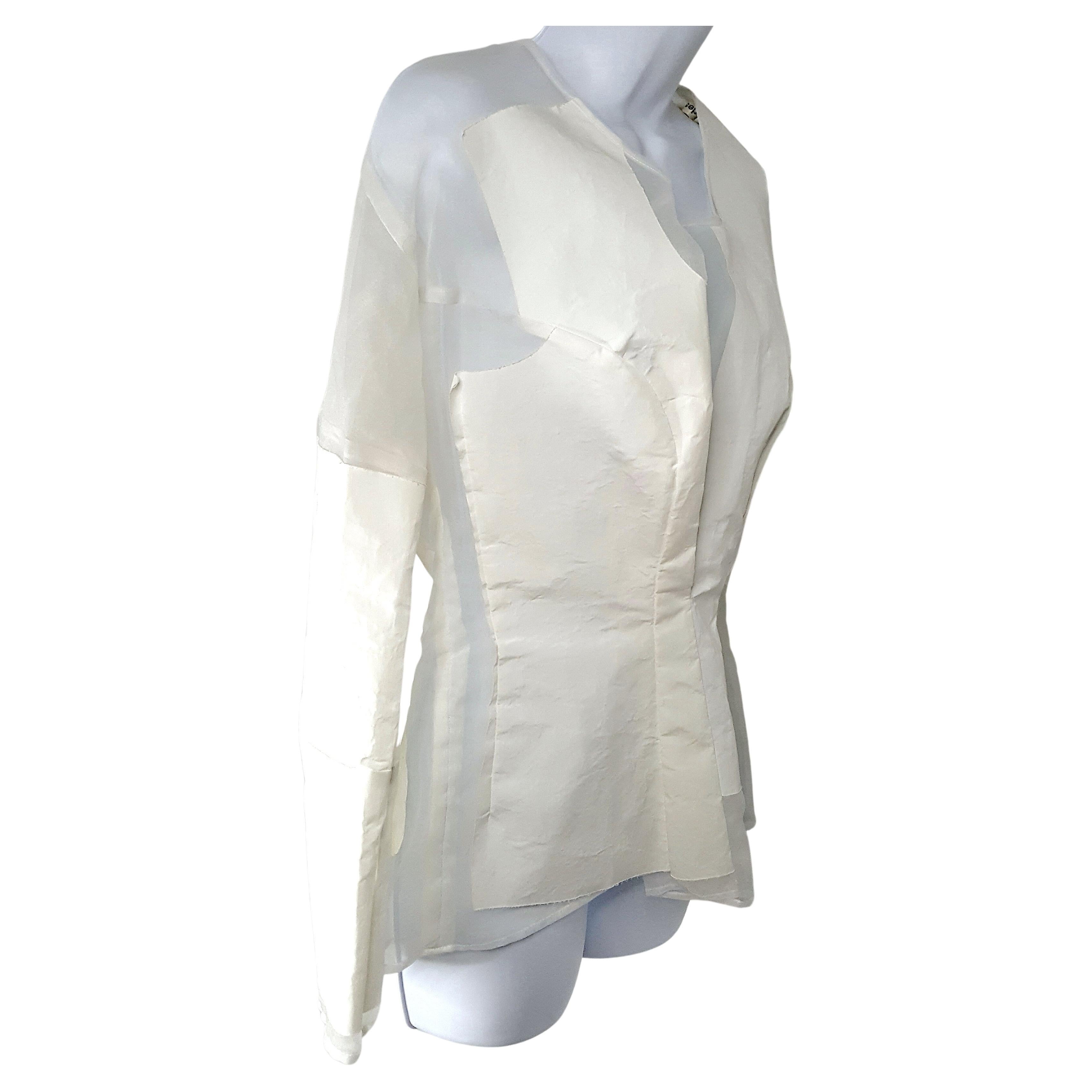 CommeDesGarcons 1997 AdultPunk Transparent EcruOrganza WhiteSilk Blouse Jacket  In Good Condition For Sale In Chicago, IL