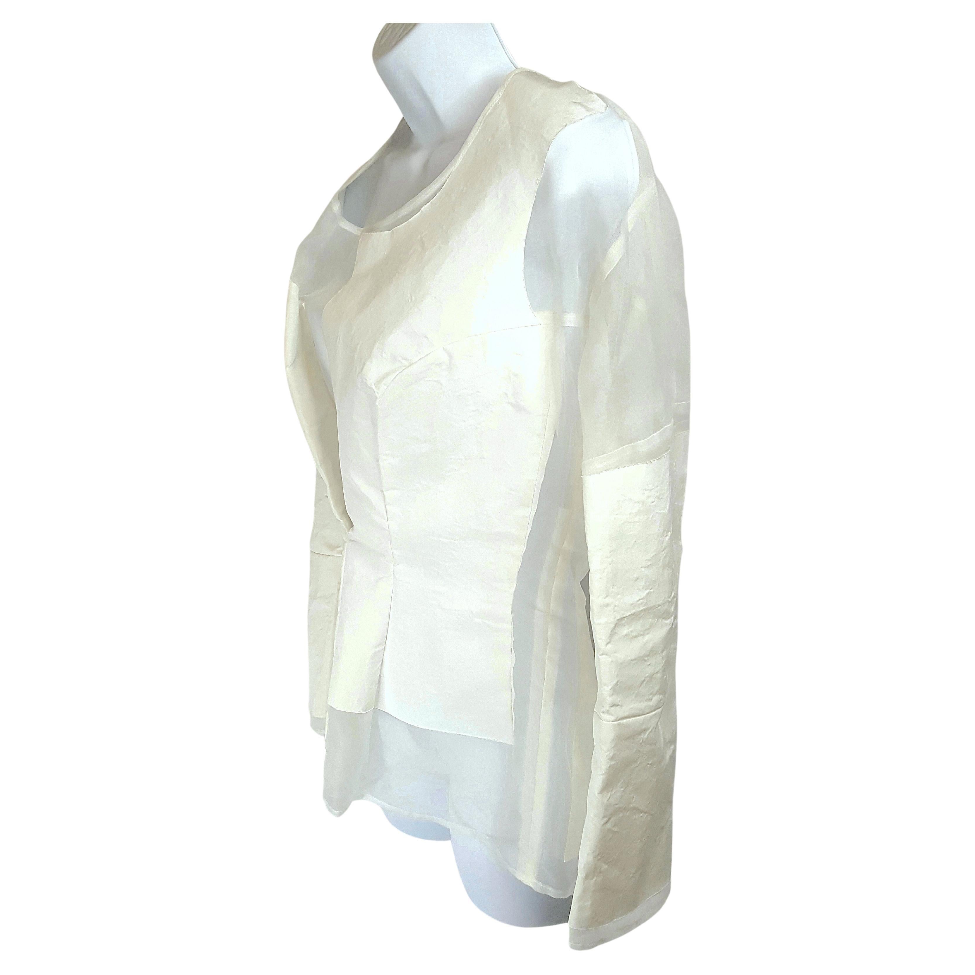CommeDesGarcons 1997 AdultPunk Transparent EcruOrganza WhiteSilk Blouse Jacket  For Sale 4