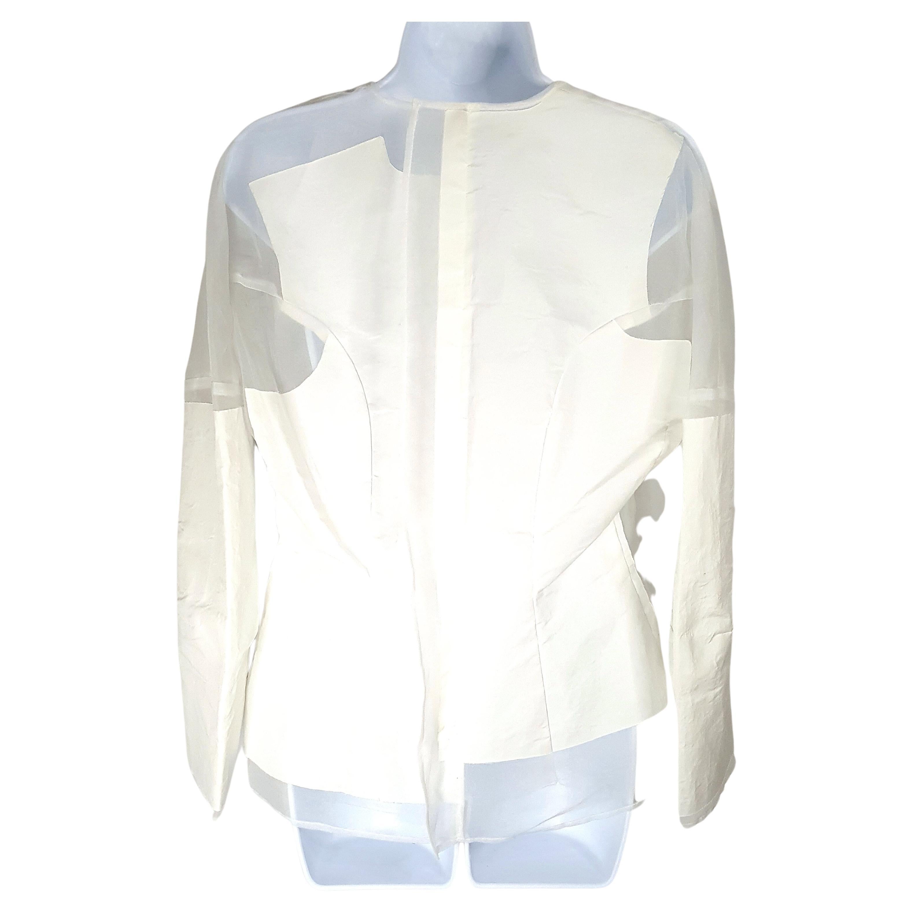 CommeDesGarcons 1997 AdultPunk Transparent EcruOrganza WhiteSilk Blouse Jacket  For Sale 5