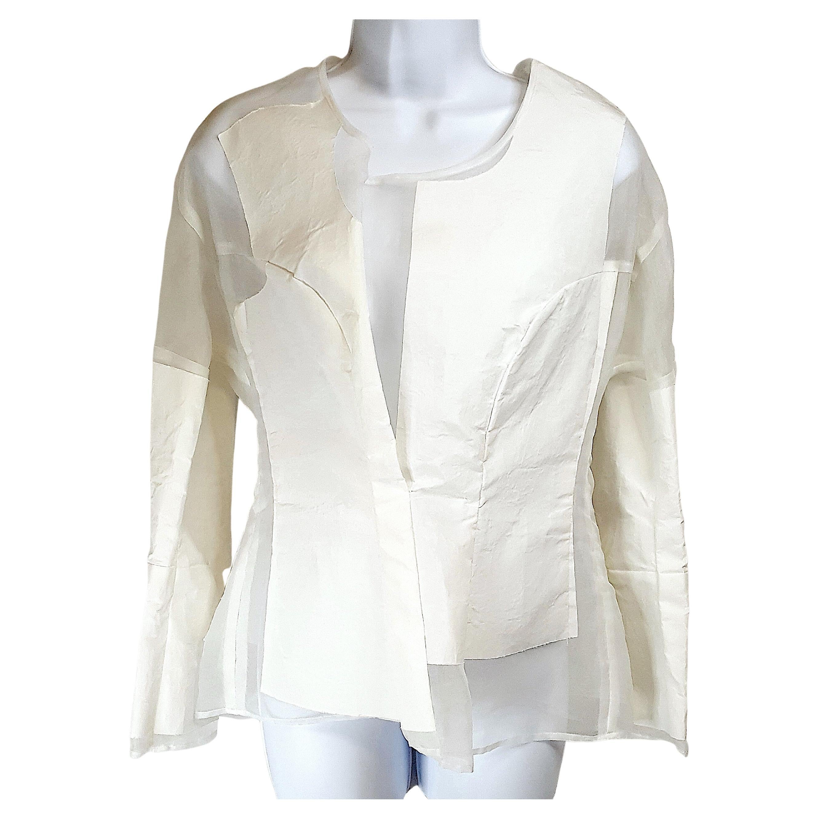 CommeDesGarcons 1997 AdultPunk Transparent EcruOrganza WhiteSilk Blouse Jacket  For Sale