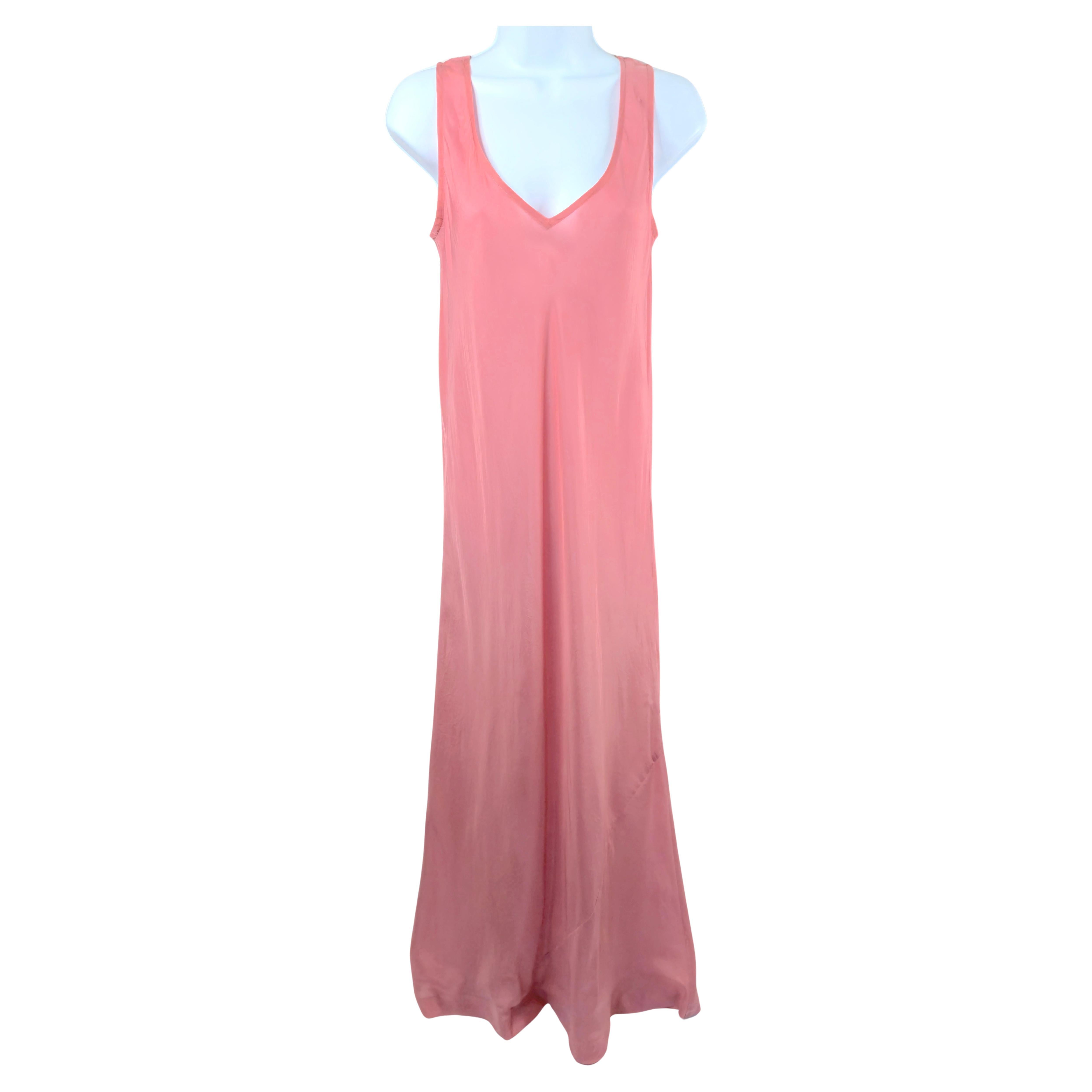 CommeDesGarcons 1999 RunwayLook12 BiasCut TranslucentSatin SalmonPink Maxi Dress For Sale