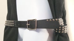 CommeDesGarcons 2000 StuddedLeather PinstripeWool RawEdgeNeck HalfDress Topcoat