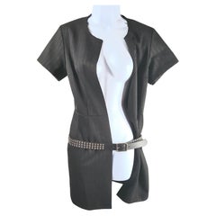 CommeDesGarcons 2000 - Topcoat en laine à rayures et ceinture en cuir cloutée
