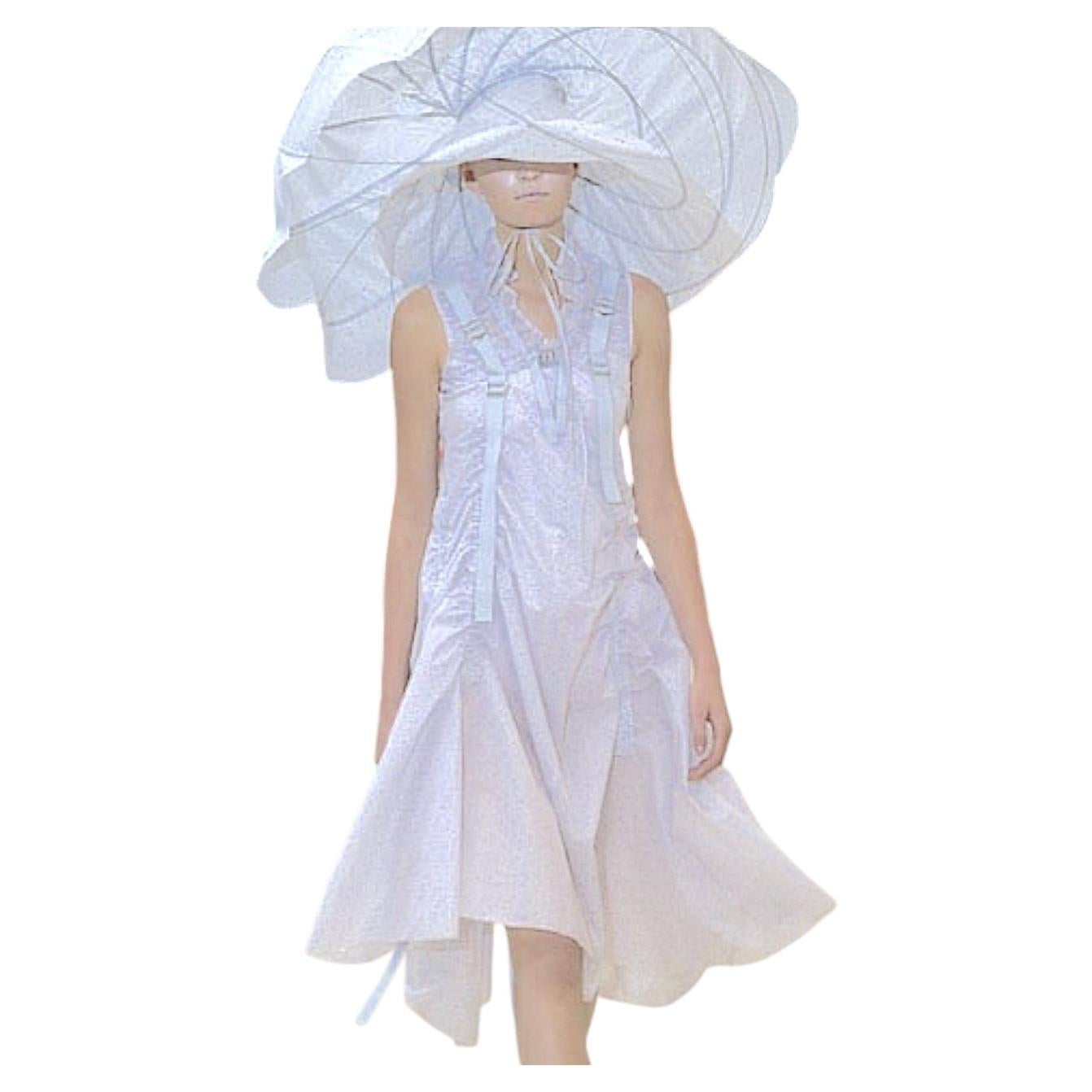 Comme Des Garcons Runway Look1 Ruched Parachute Extendable White Dress ss 2003 For Sale