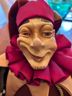 Commedia Dell'arte Harlequin Doll, Silk and Papier Mache, Italy