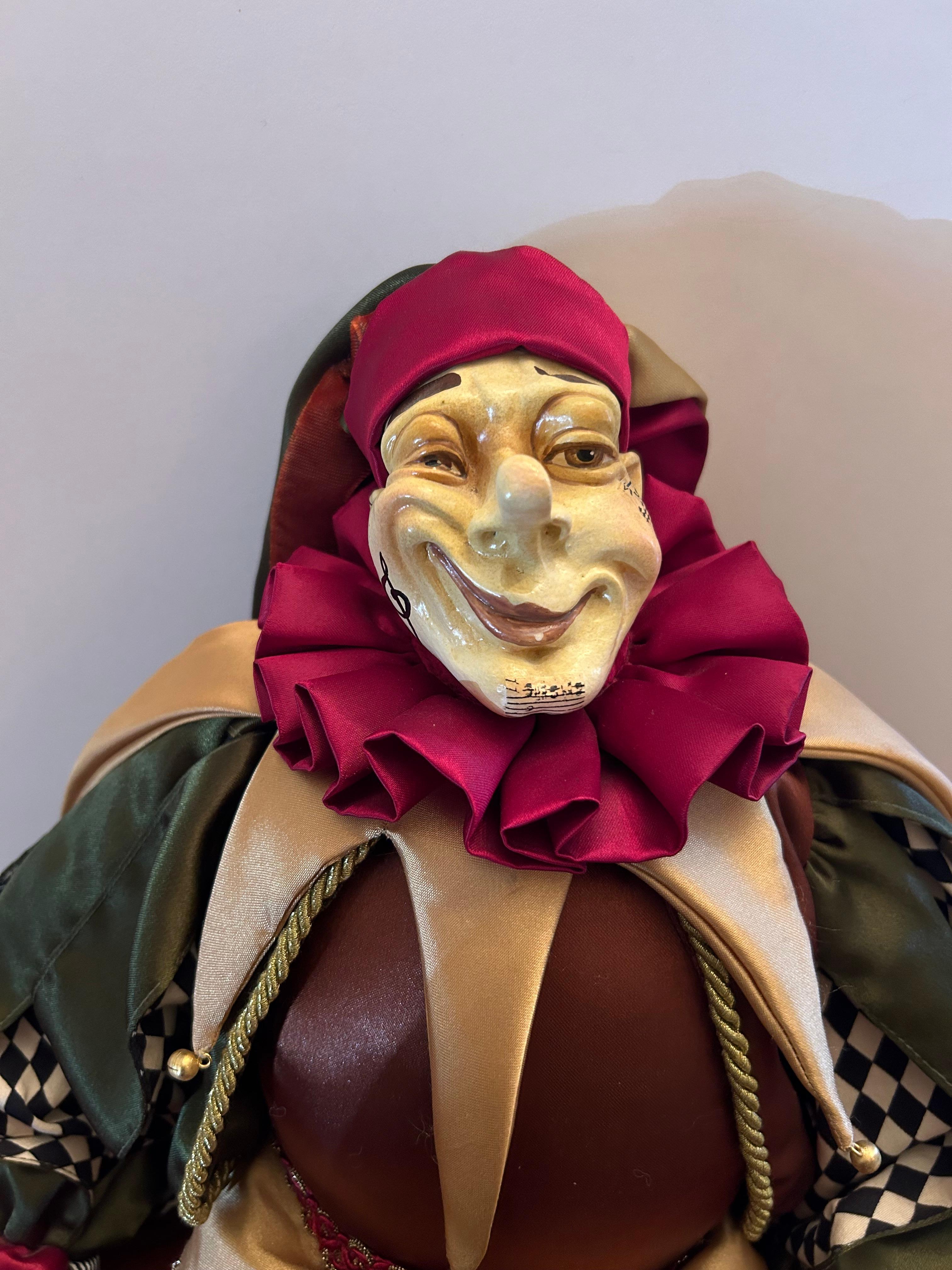 Commedia Dell'arte Harlequin Doll, Silk and Papier Mache, Italy For Sale 12