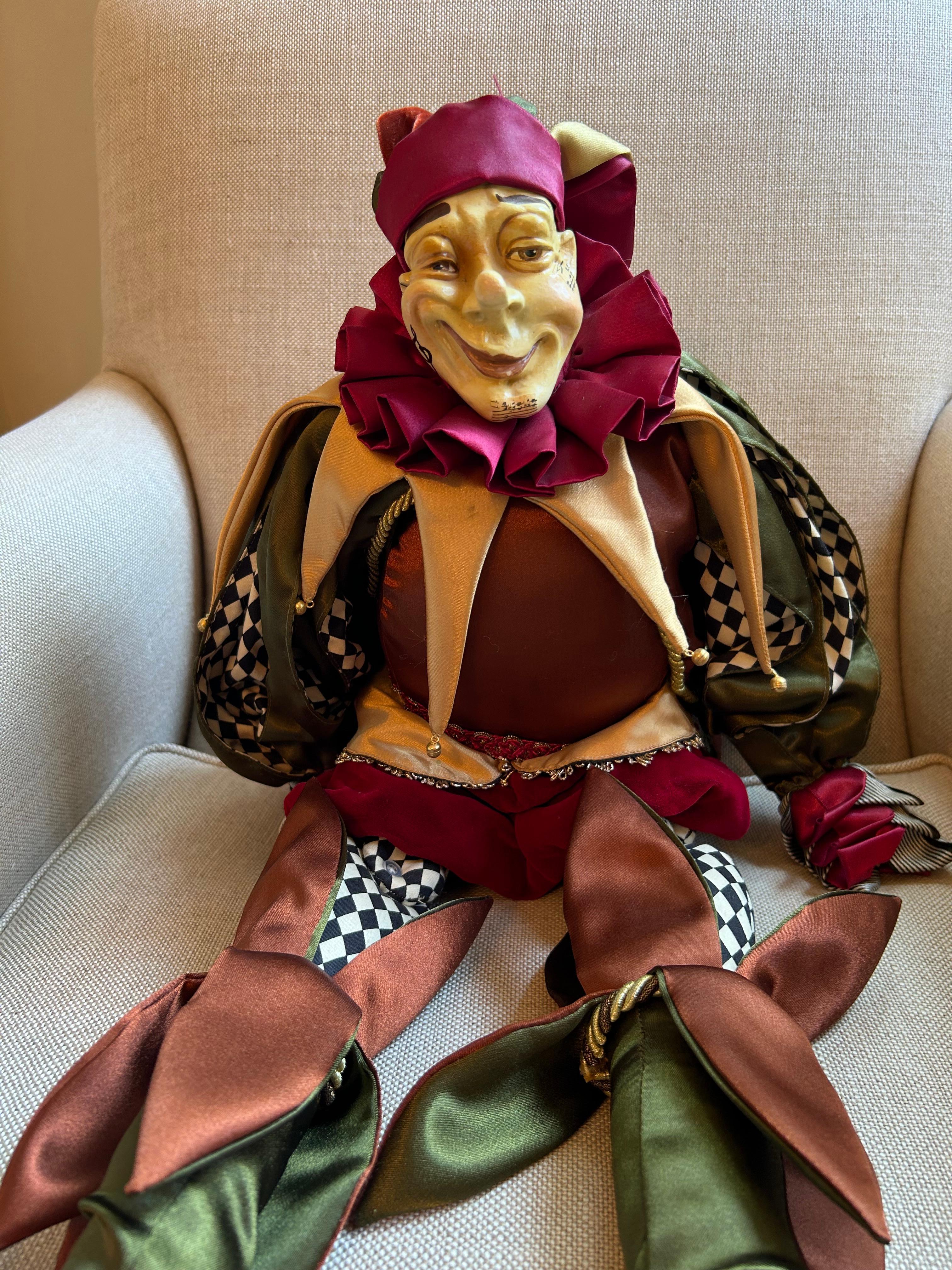 Renaissance Commedia Dell'arte Harlequin Doll, Silk and Papier Mache, Italy For Sale