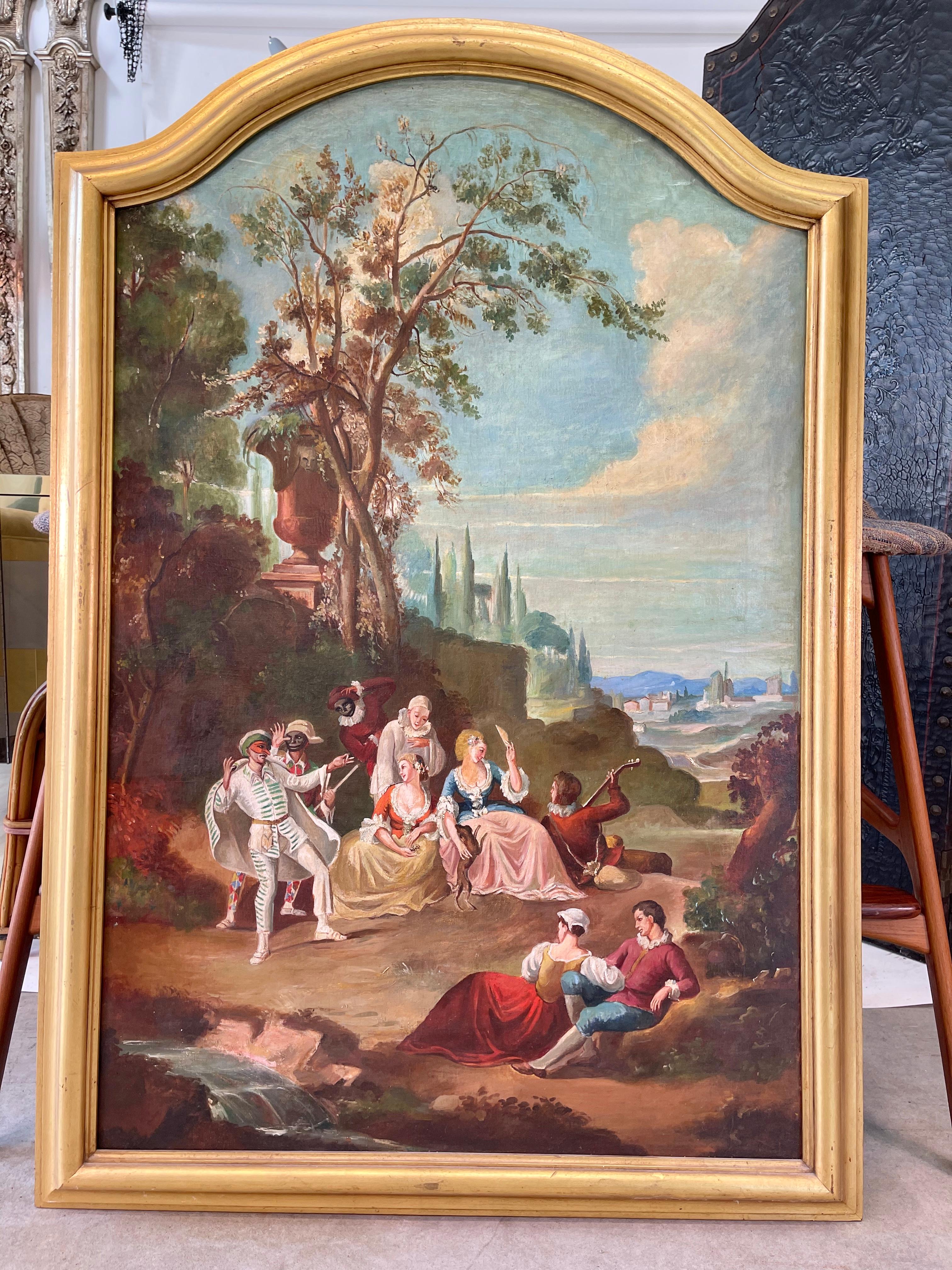 Hollywood Regency Commedia dell'arte A.I.C. dans un cadre architectural en bois doré en vente