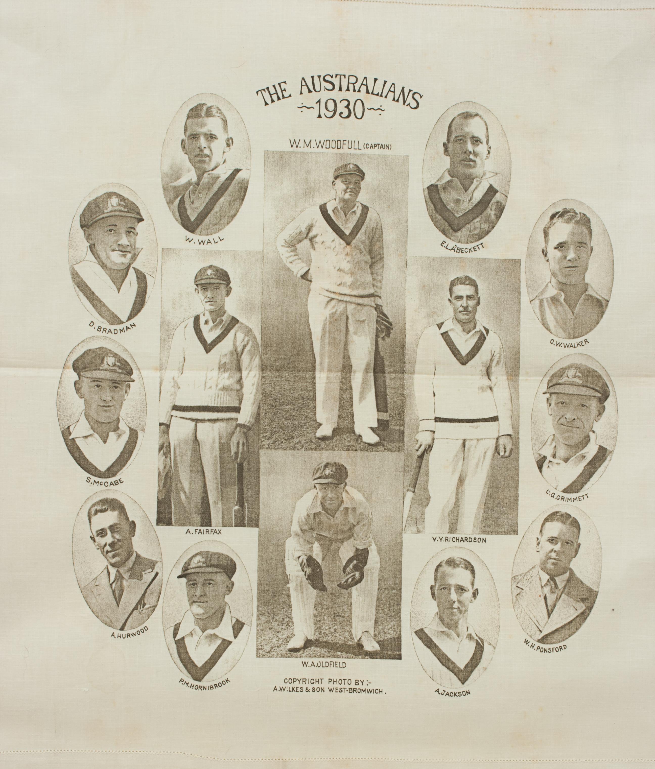 Mid-20th Century Commemorative Cricket Handkerchief, 1930 Australian Cricket Team