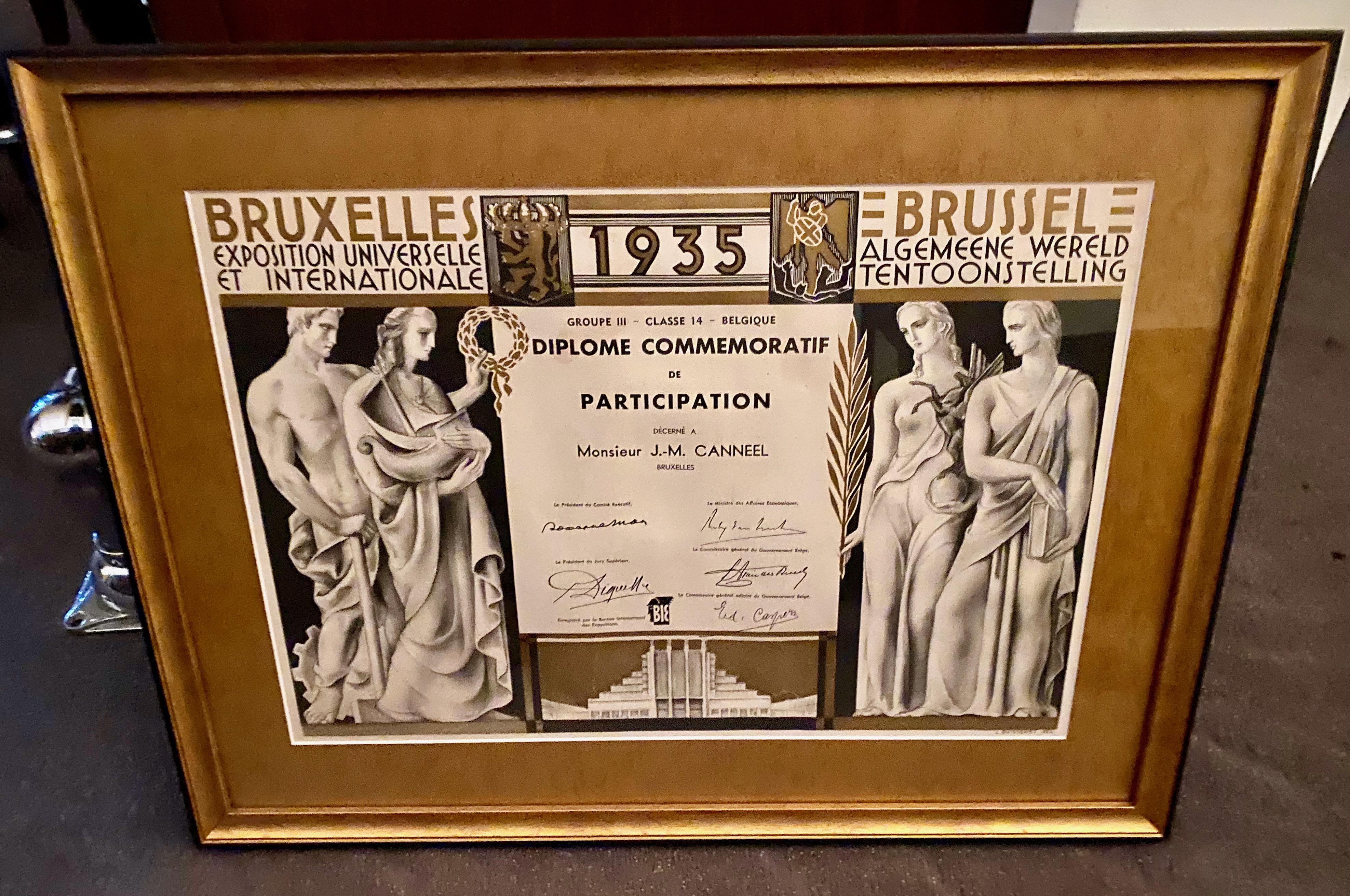 Commemorative Diploma for Belgian Artistic Art Deco Exposition In Good Condition For Sale In Oakland, CA