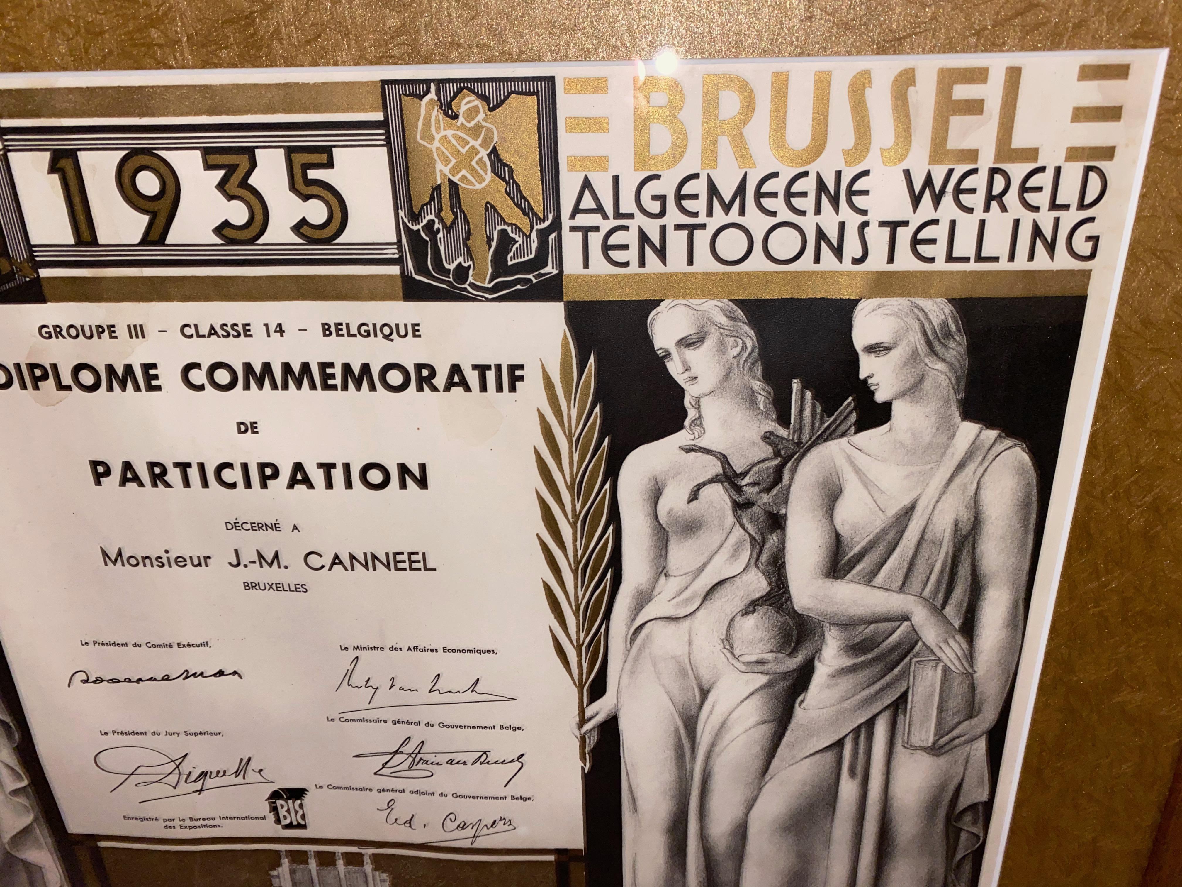 Mid-20th Century Commemorative Diploma for Belgian Artistic Art Deco Exposition For Sale