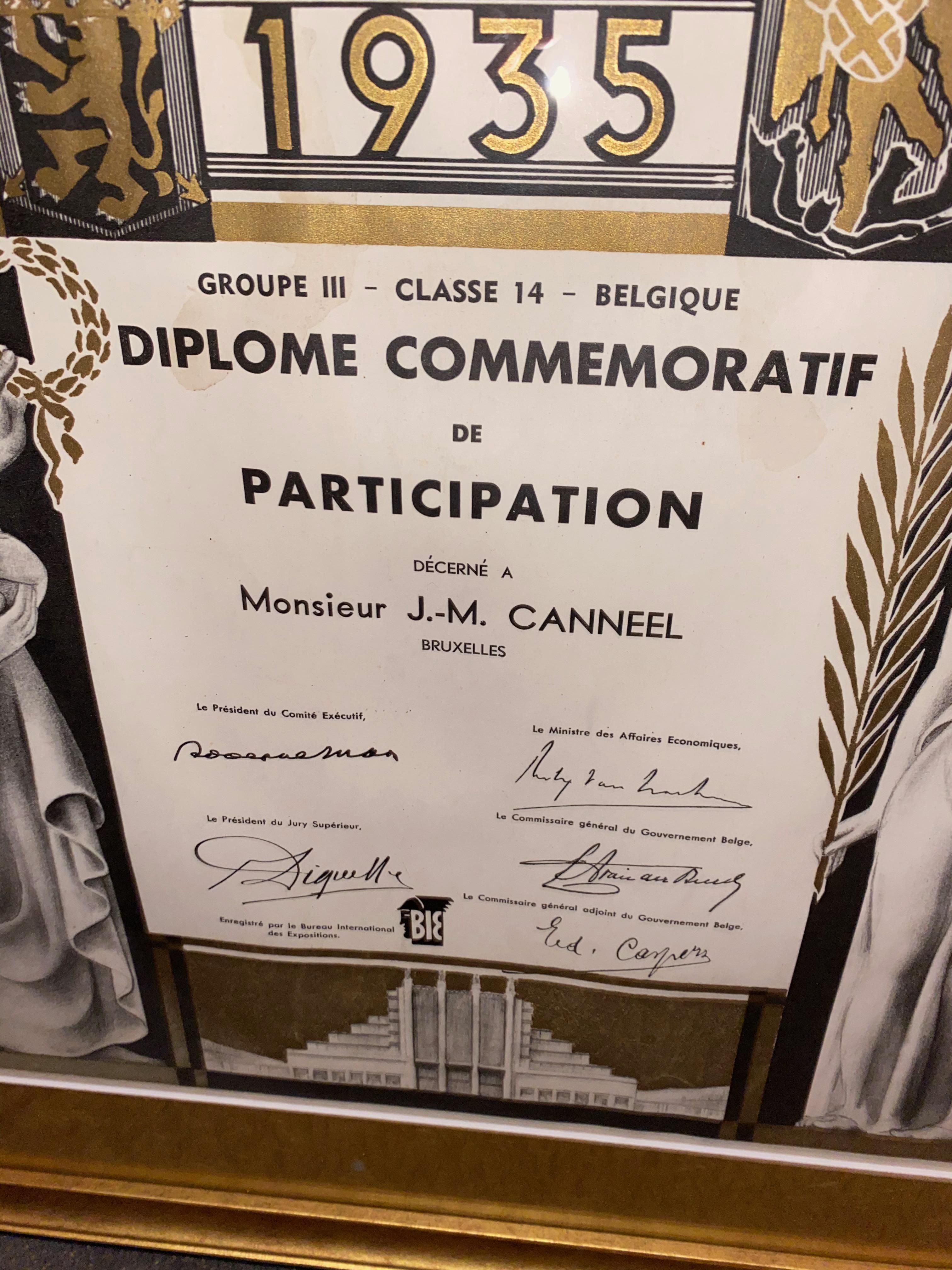 Commemorative Diploma for Belgian Artistic Art Deco Exposition For Sale 1