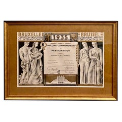 Vintage Commemorative Diploma for Belgian Artistic Art Deco Exposition