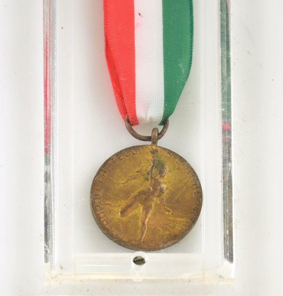 Commemorative Garibaldi medal is an original bronze object realized in Italy by Italian manufacture during the first decade of the 20th century.

The medal is mounted in a Perspex case.

This very rare medal celebrates the Hero of the Two