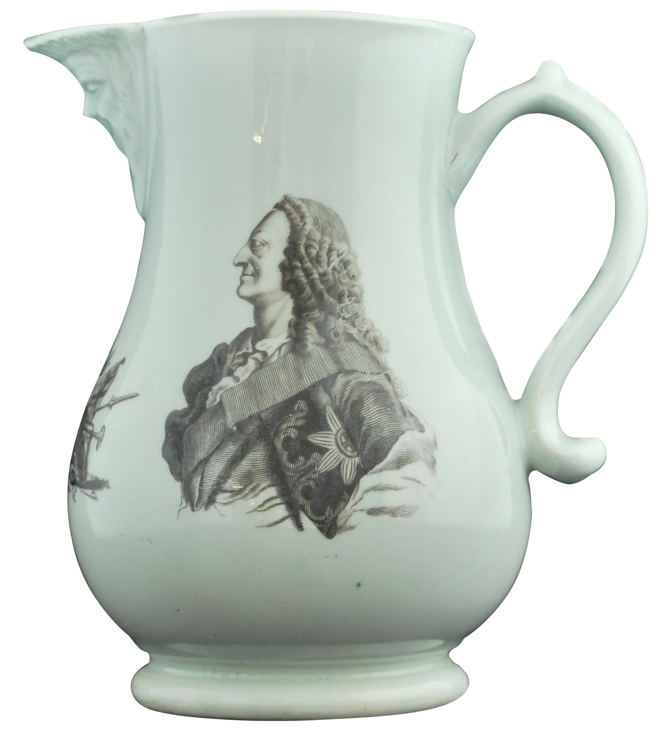 Commemorative Jug: George II. Worcester, circa 1759 For Sale