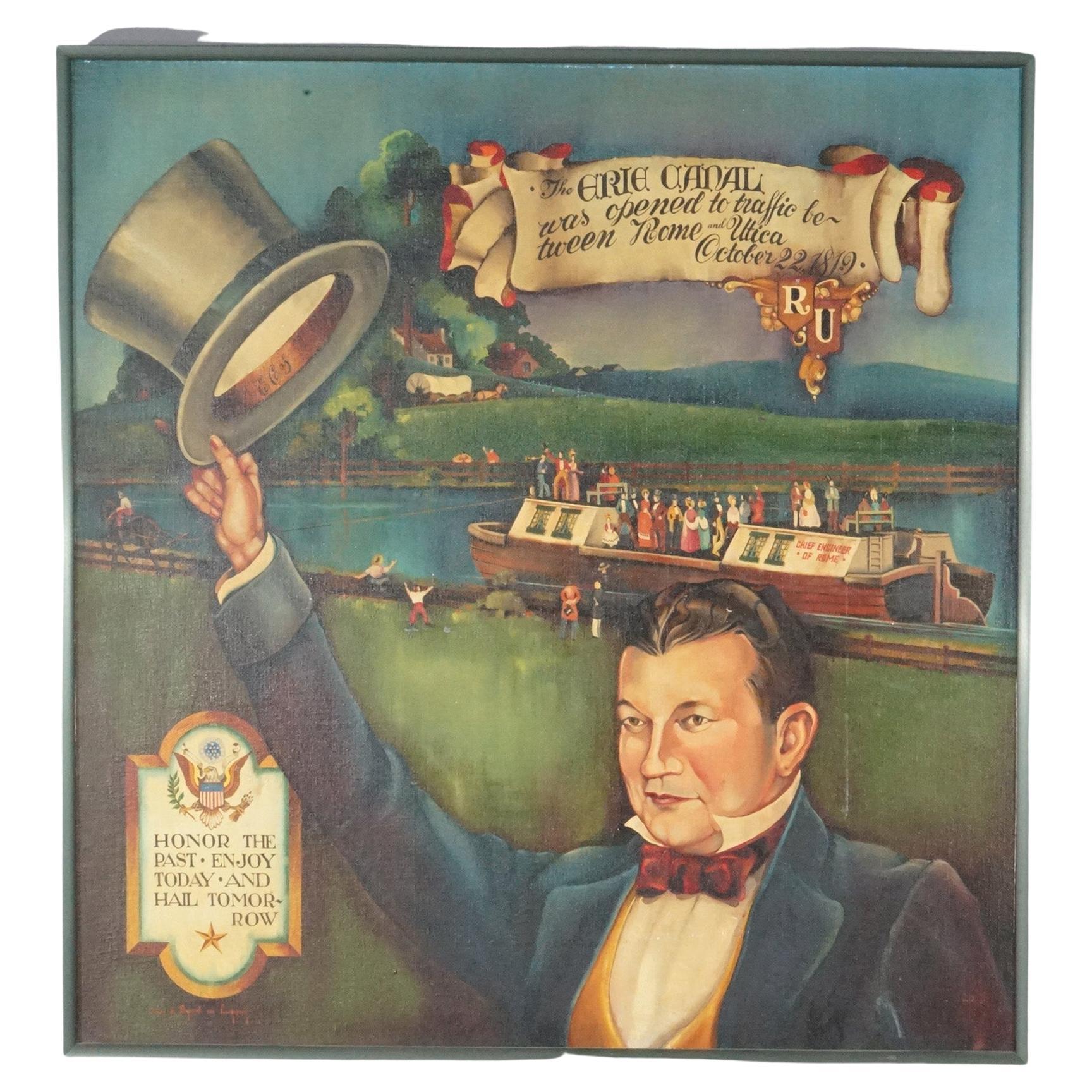 Commemorative Oil Painting Celebrating the 1819 Opening of the Erie Canal 20th C For Sale