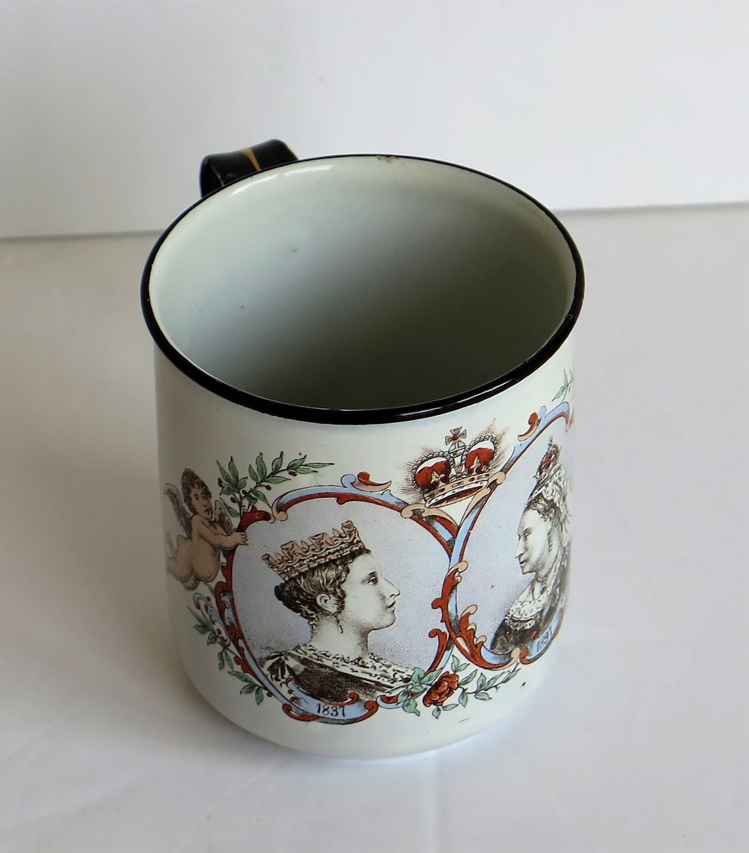 19th Century Commemorative Queen Victoria Enamel Mug or Cup Diamond Jubilee 1837-1897 