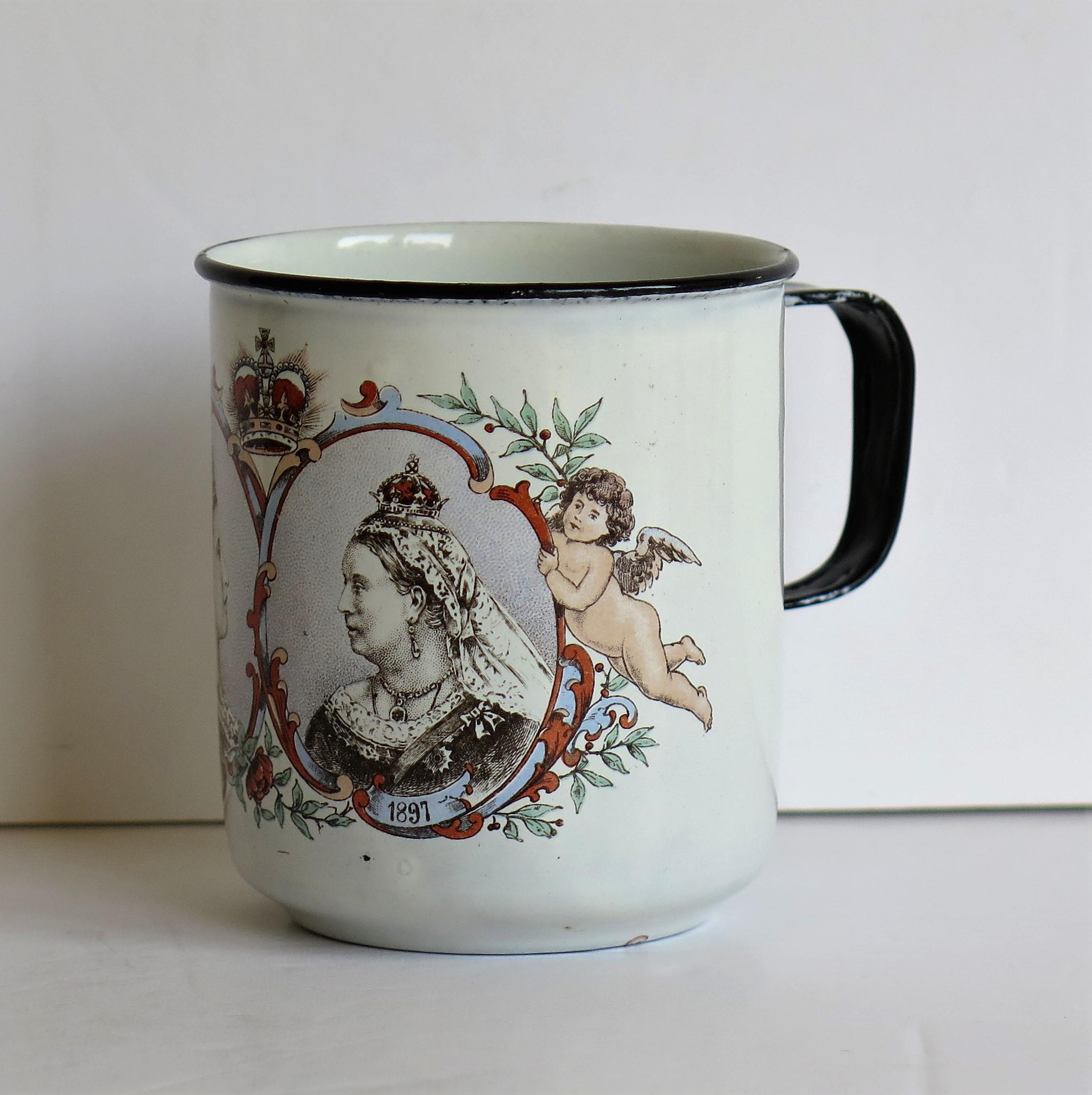 English Commemorative Queen Victoria Enamel Mug or Cup Diamond Jubilee 1837-1897 
