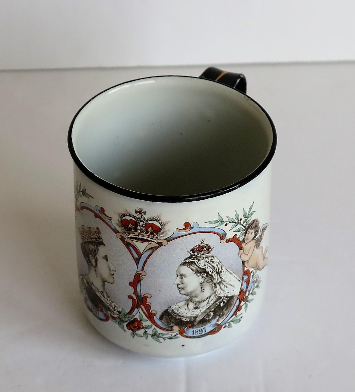 Enameled Commemorative Queen Victoria Enamel Mug or Cup Diamond Jubilee 1837-1897 
