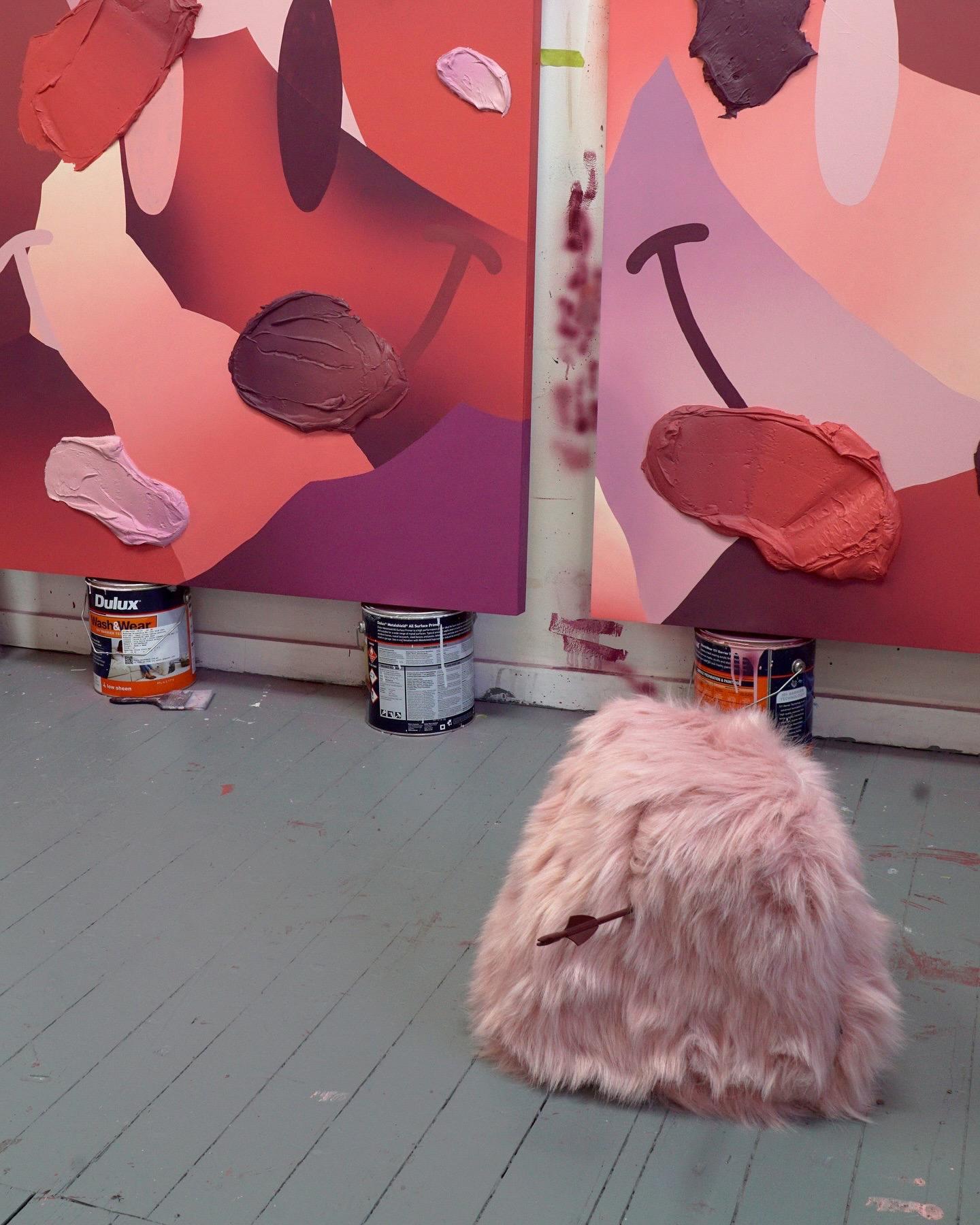 'Comment Section' Faux Fur by Elliot Routledge is a playful yet gently incisive sculptural work that reflects the artist’s ongoing exploration of abstraction, material contrast, and emotional nuance. Routledge — known for his vibrant public murals,