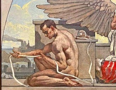 "Commerce and Industry", Beaux Arts/Art Deco Allegorical Mural w/ Male Nudes