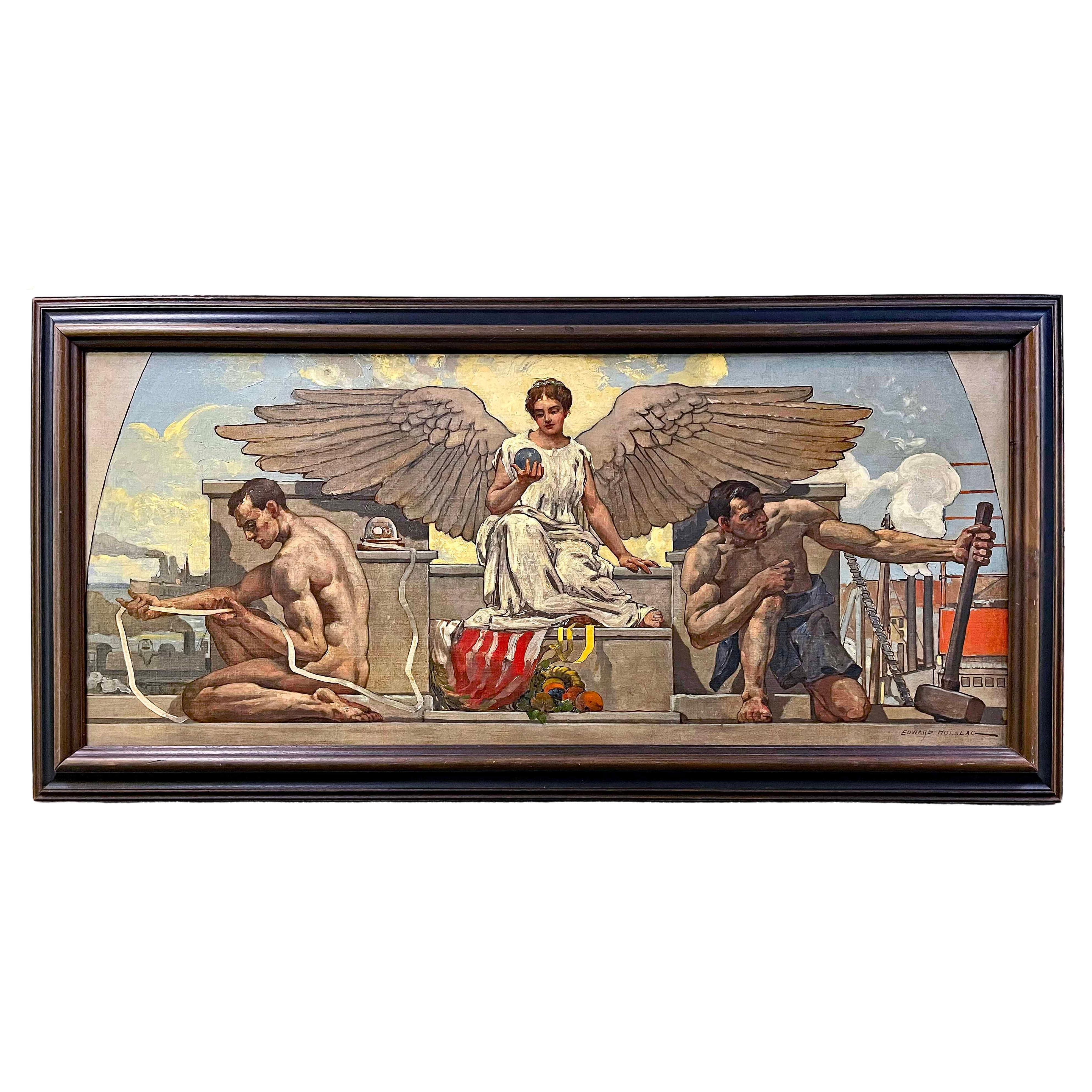 "Commerce and Industry", Beaux Arts/Art Deco Allegorical Mural w/ Male Nudes For Sale