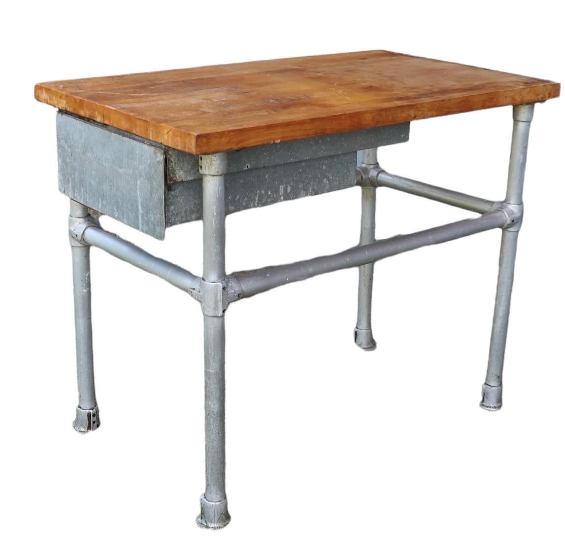 Commercial Butcher Block and Iron Work Table with Storage Drawer  6