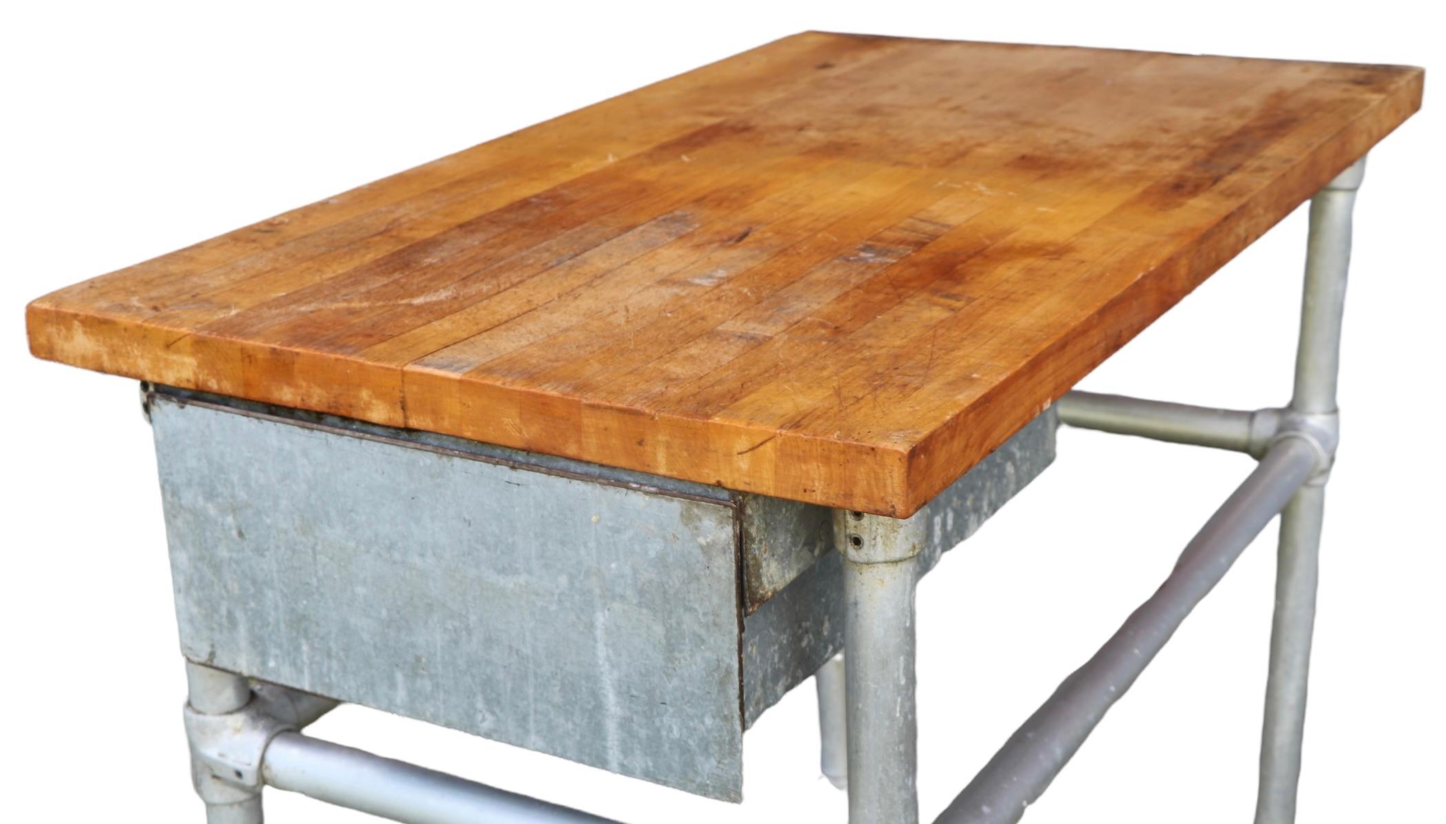 Commercial Butcher Block and Iron Work Table with Storage Drawer  7