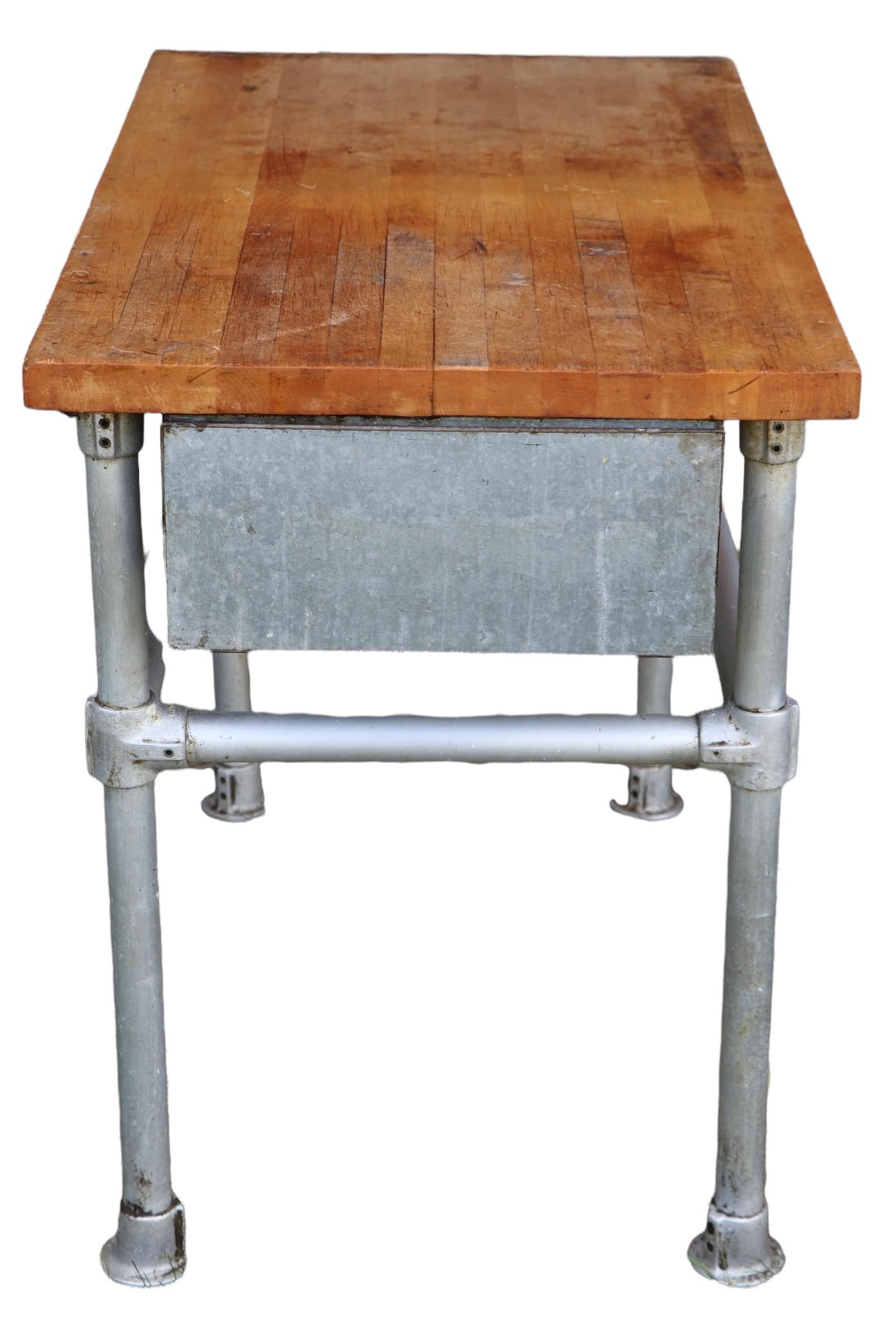 Commercial Butcher Block and Iron Work Table with Storage Drawer  9