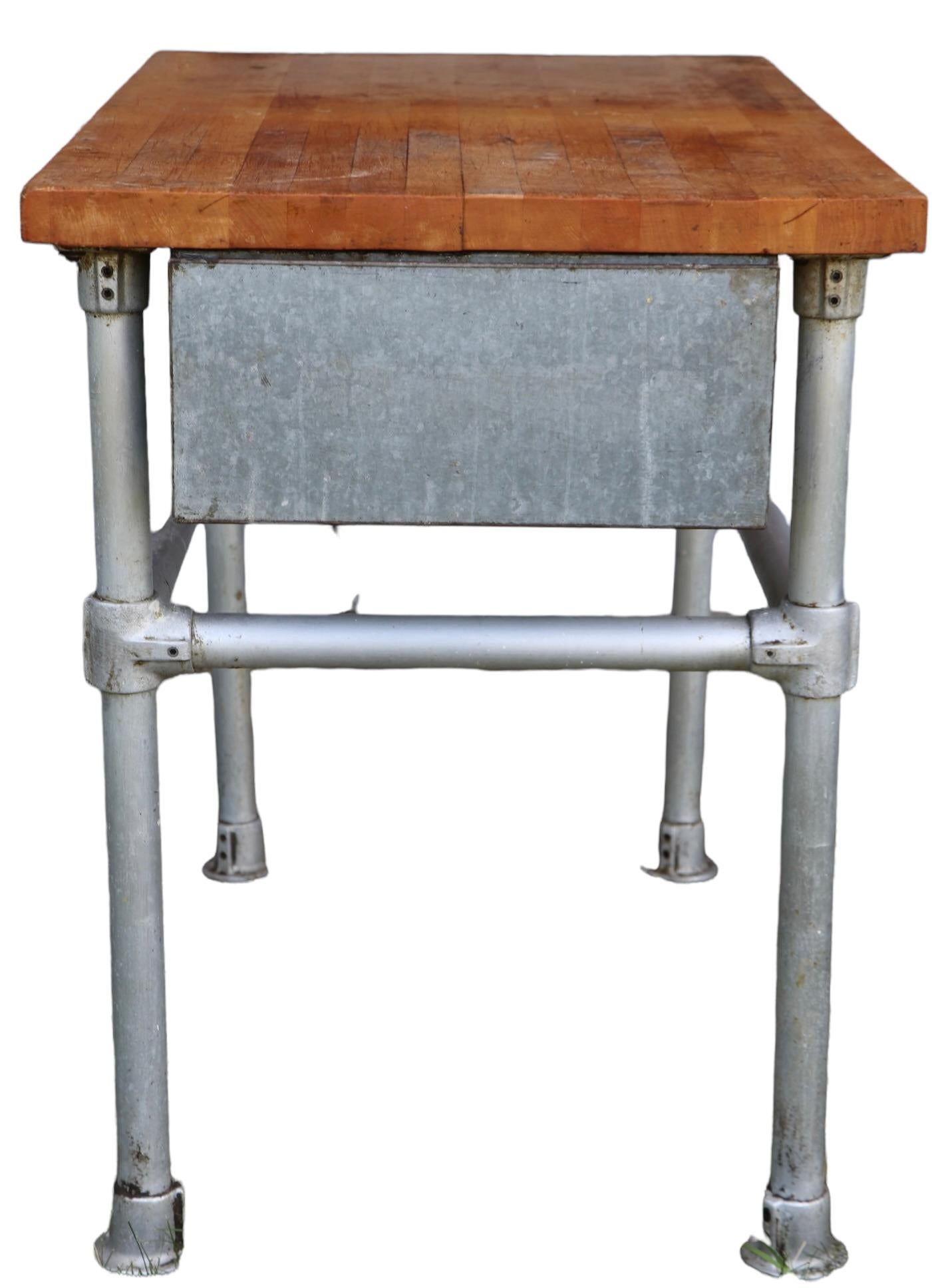Commercial Butcher Block and Iron Work Table with Storage Drawer  10