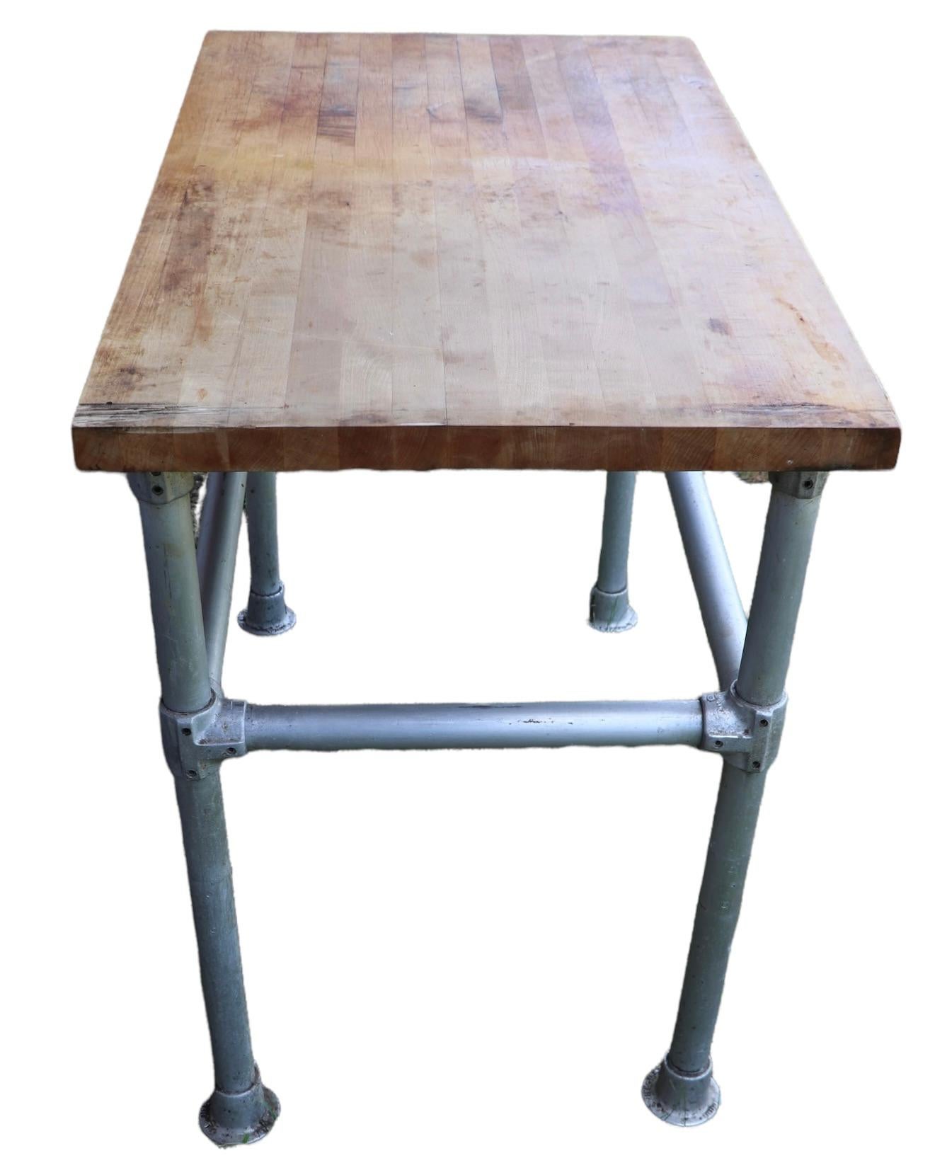 Commercial Butcher Block and Iron Work Table with Storage Drawer In Good Condition In New York, NY