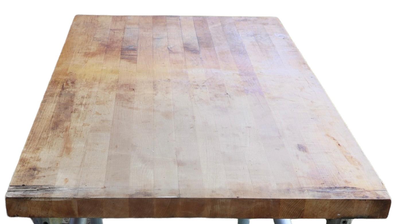 20th Century Commercial Butcher Block and Iron Work Table with Storage Drawer