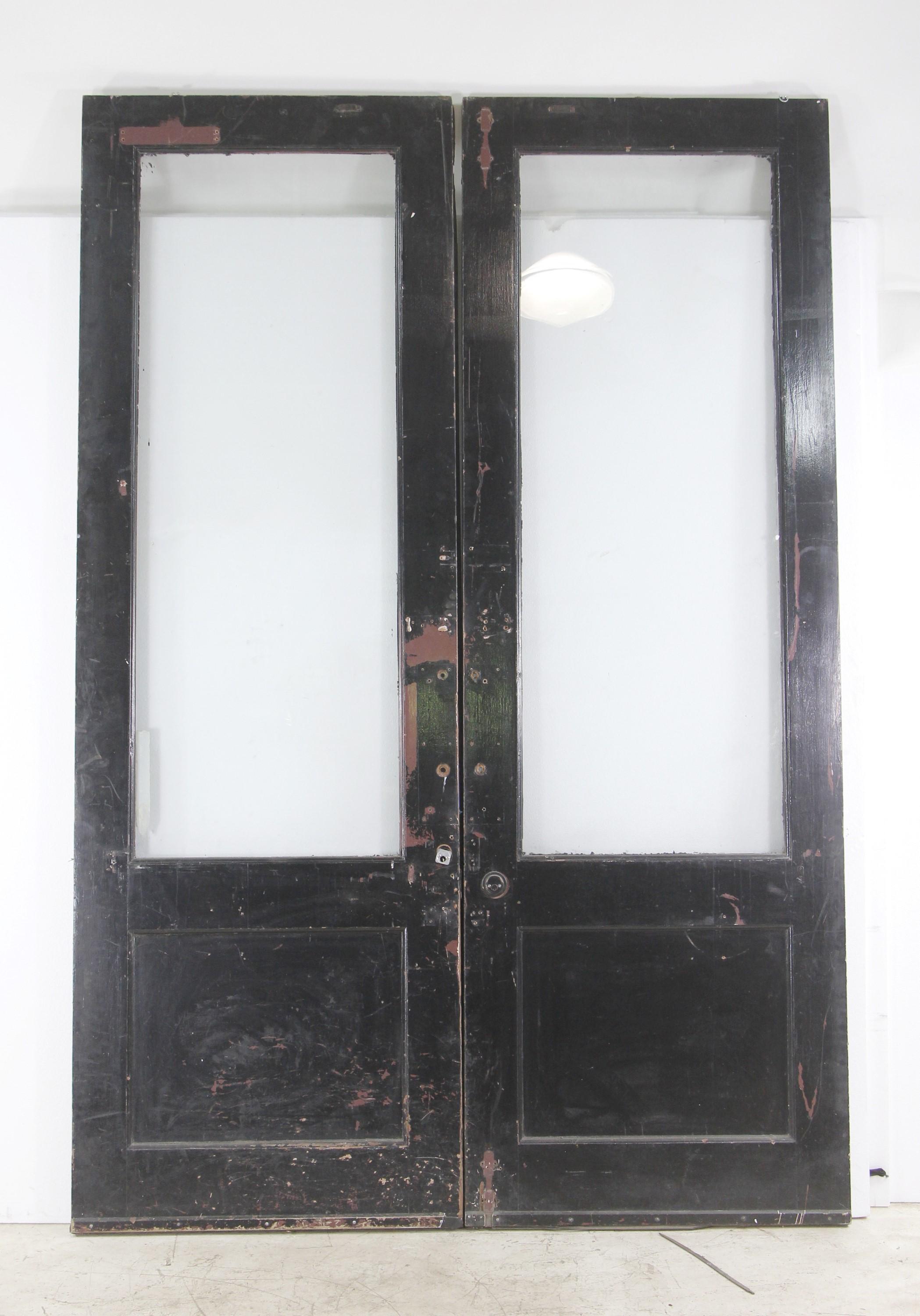 20th Century Commercial Wood Double Doors w. Single Glass Pane