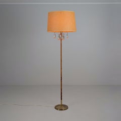 Commissioned Paavo Tynell Floor Lamp in Brass, Leather, & Crystals, Idman 1950s