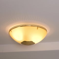 Commissioned Paavo Tynell Flush Mount, Perforated Brass & Glass, Taito 1940s