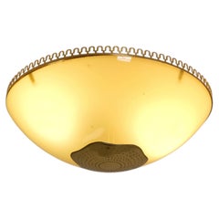Commissioned Paavo Tynell Flush Mount, Perforated Brass & Glass, Taito 1940s