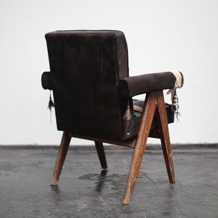Mid-20th Century Committee Chair with patchwork by Pierre Jeanneret