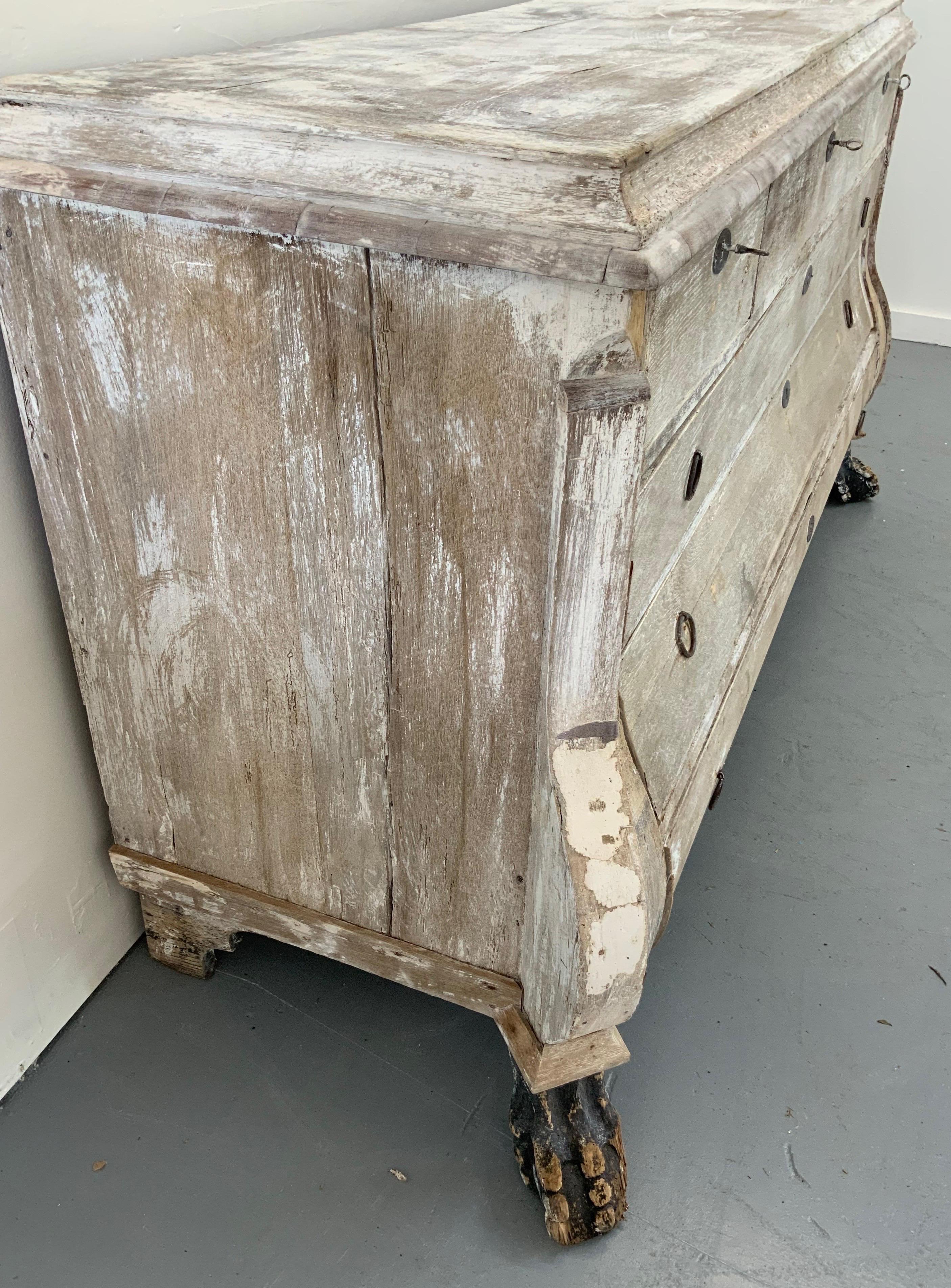 Commode Arbalete Dutch Style 19th Century, Patinated White Bleached by Bruno 4